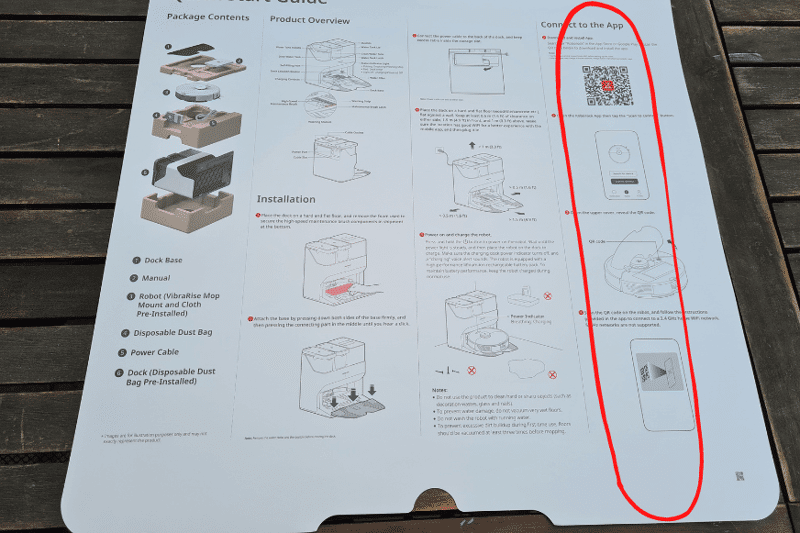 The quick start guide can be seen in the close-up view.